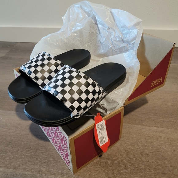 Vans Other - Vans Men’s Black White Check Slip On Slide Checkerboard Sandal Size 10